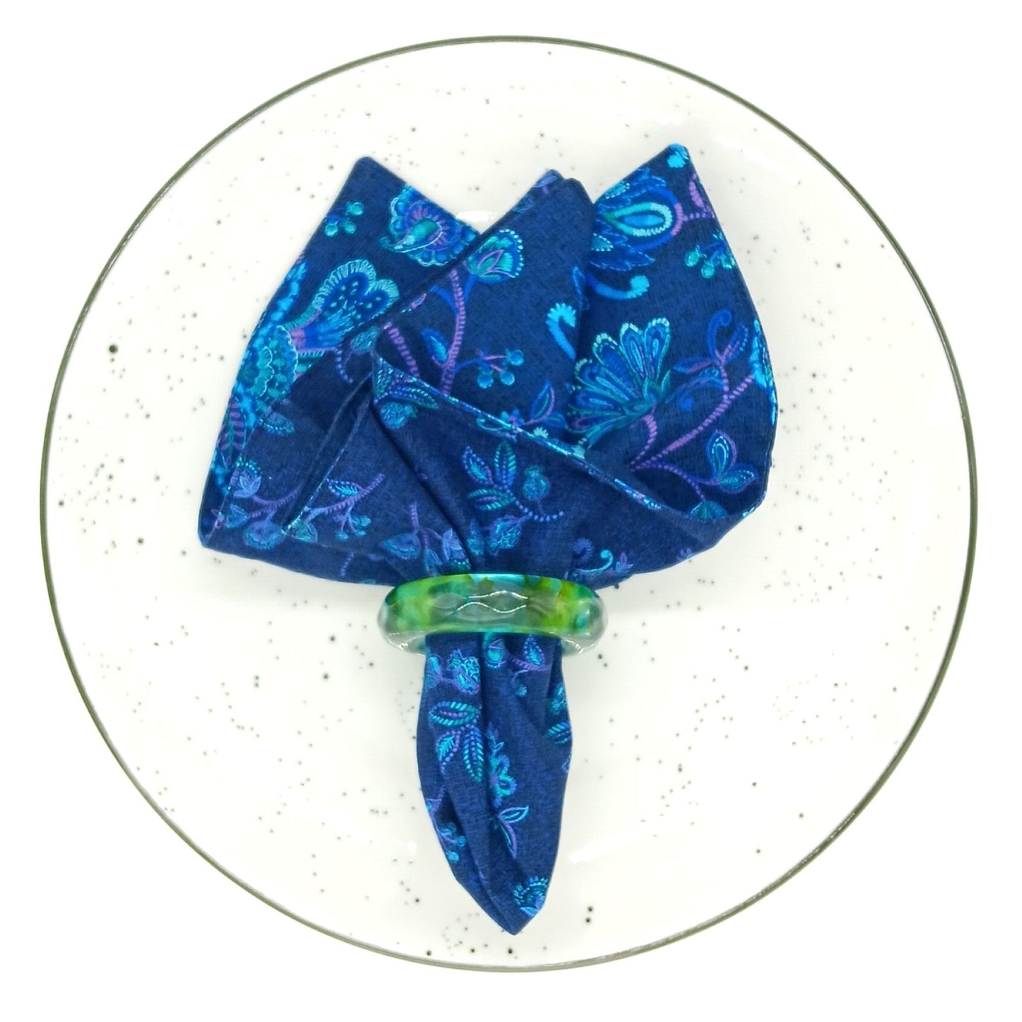 Navy Blue Floral Napkins, Set of 4 Reversible Cotton Table Linens