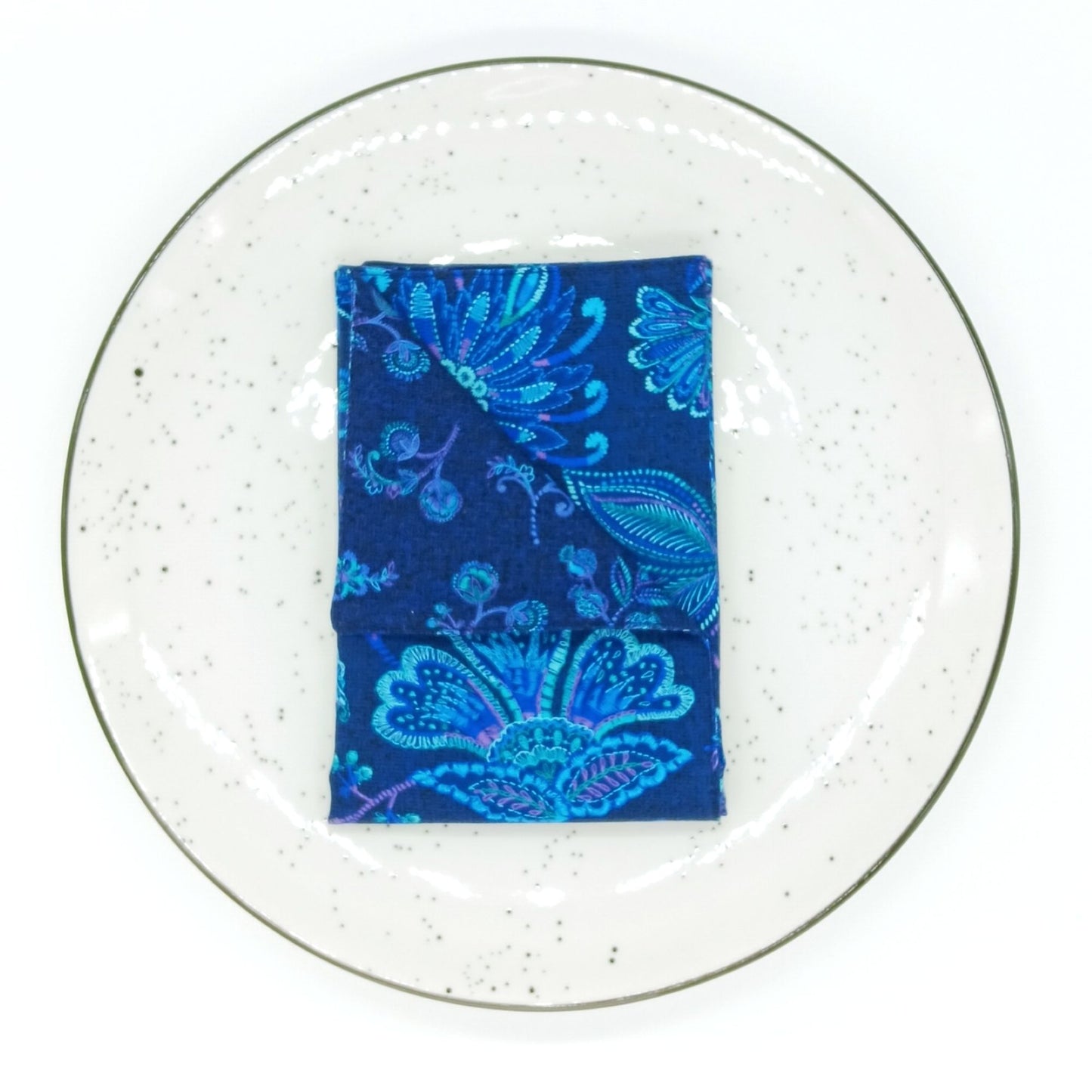 Navy Blue Floral Napkins, Set of 4 Reversible Cotton Table Linens