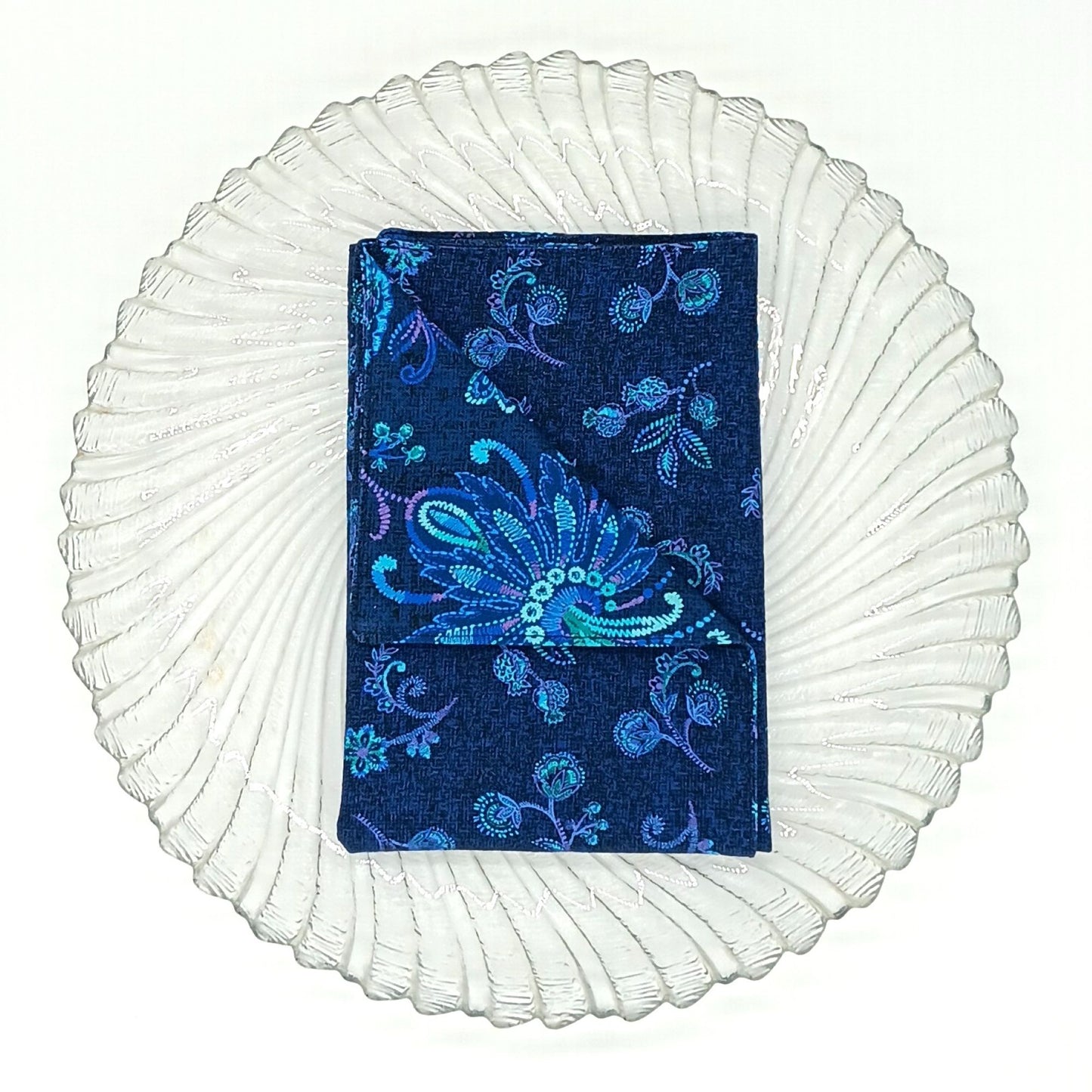 Navy Blue Floral Napkins, Set of 4 Reversible Cotton Table Linens