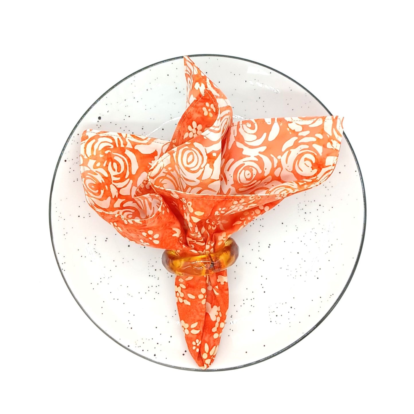 Orange and White Batik Napkins - Reversible Cloth Table Linens