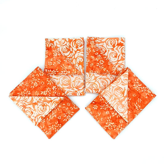 Orange and White Batik Napkins - Reversible Cloth Table Linens