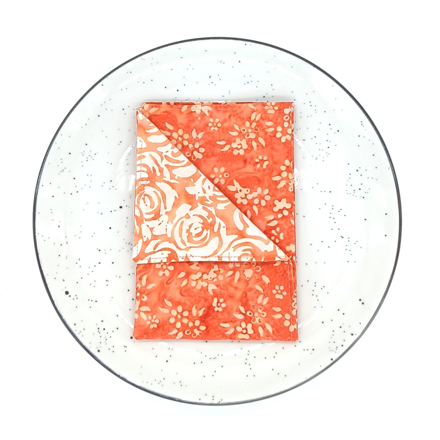 Orange and White Batik Napkins - Reversible Cloth Table Linens