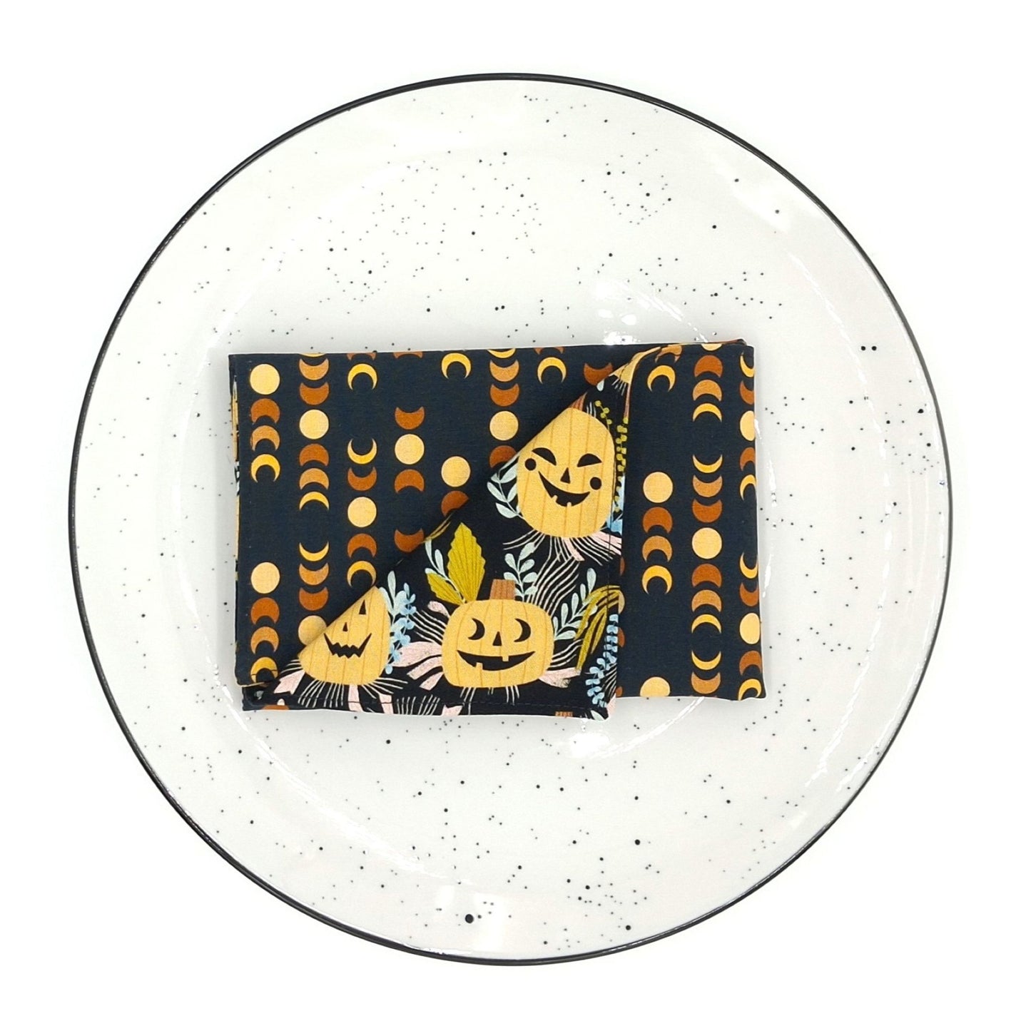 Handmade Reversible Luncheon Napkins, Set of 4, Moon Phases & Jack-o-Lantern,| Witchy Halloween Cloth Napkins