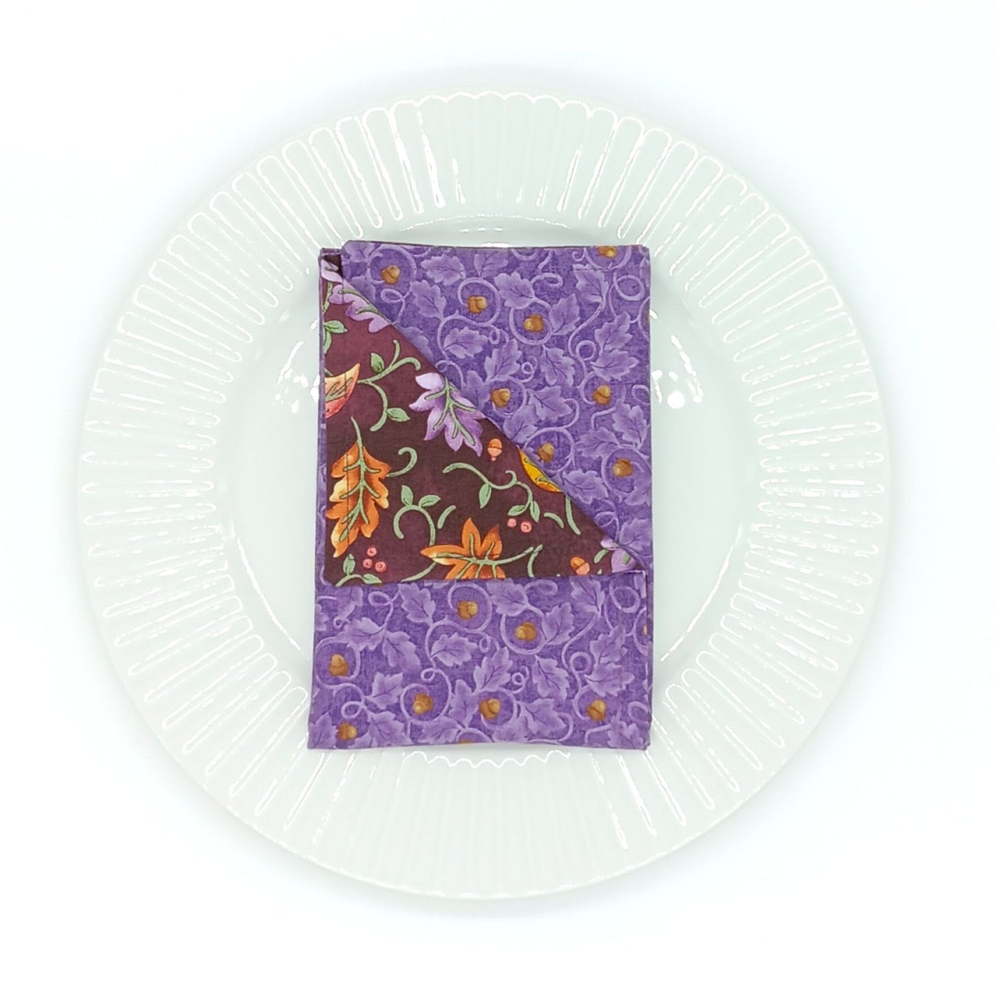 Purple Acorn Napkins, Set of 4 Reversible Oak Leaf Table Linens