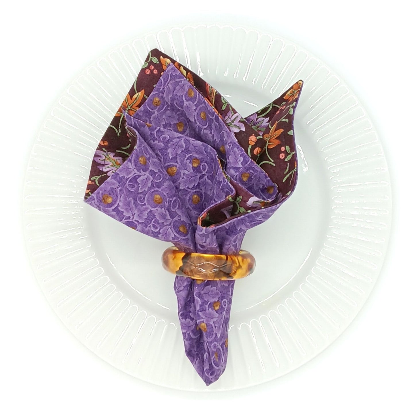 Purple Acorn Napkins, Set of 4 Reversible Oak Leaf Table Linens