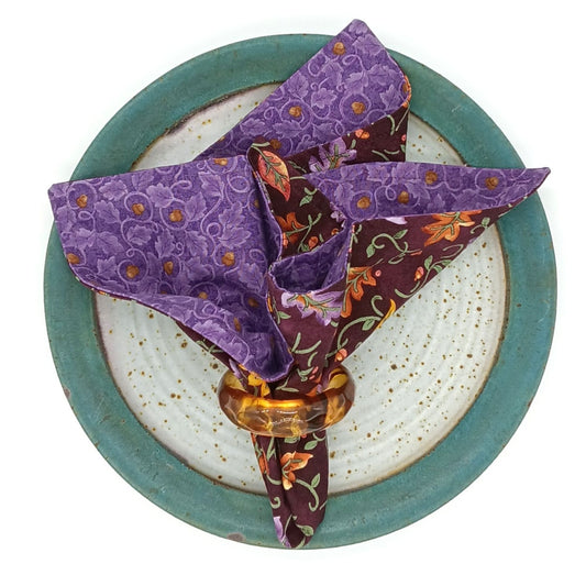Purple Acorn Napkins, Set of 4 Reversible Oak Leaf Table Linens