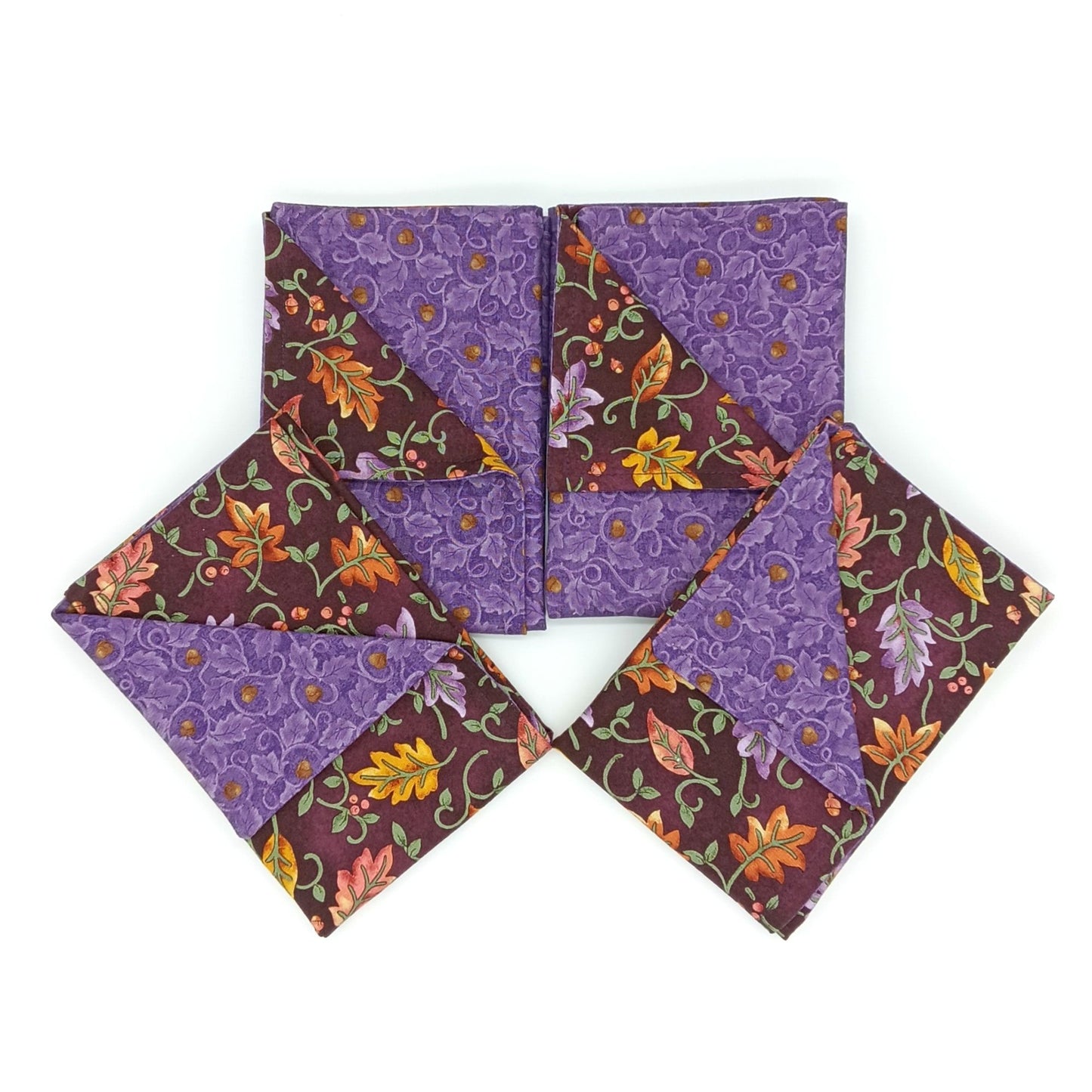 Purple Acorn Napkins, Set of 4 Reversible Oak Leaf Table Linens