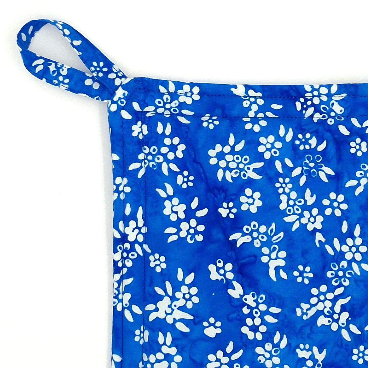 Handmade Blue Batik Potholders Set of 2, Cotton Heat Resistant Hot Pads, Floral Kitchen Gift for Cooks