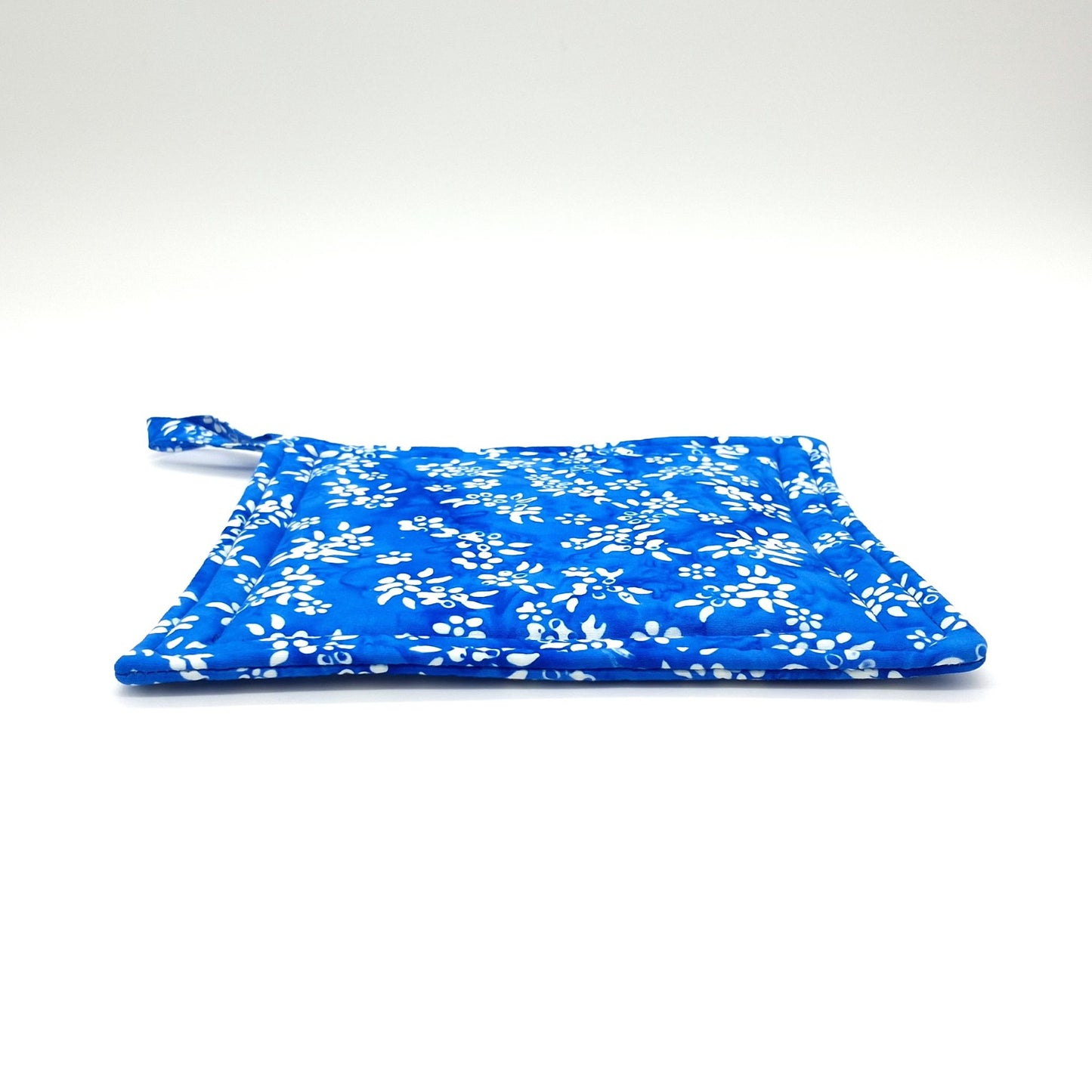 Handmade Blue Batik Potholders Set of 2, Cotton Heat Resistant Hot Pads, Floral Kitchen Gift for Cooks