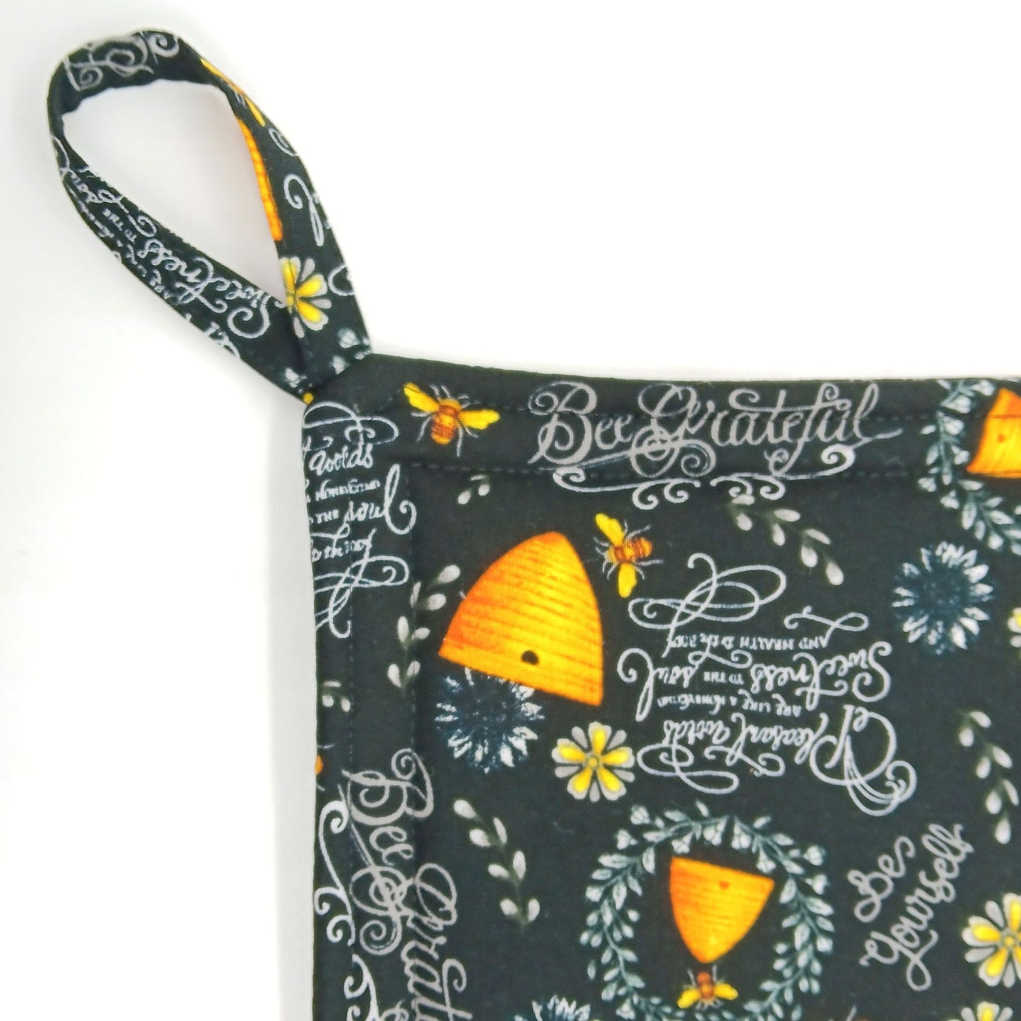 Handmade Honeybee Potholders Set of 2, Cotton, Farmhouse Kitchen Gift for Bakers