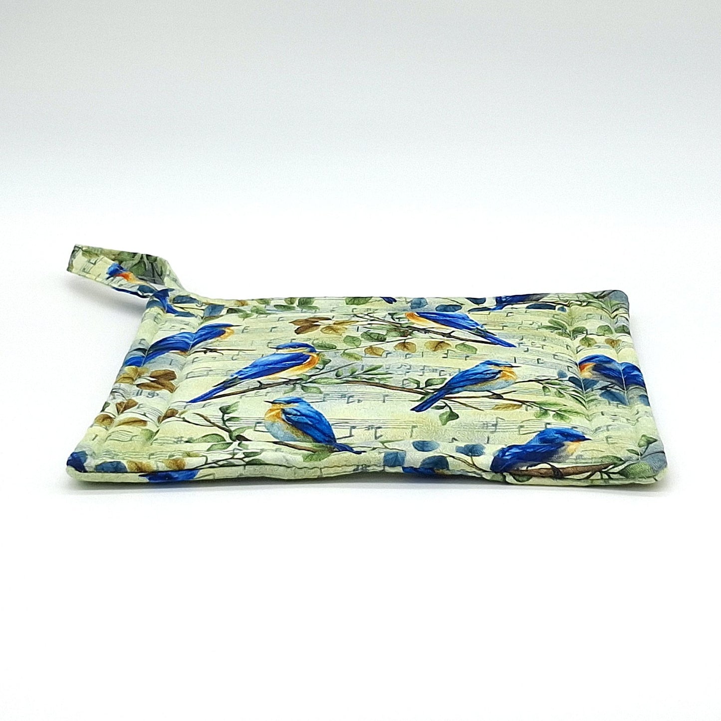 Handmade Bluebird Potholders, Set of 2 Cotton Insul-Brite Hot Pads, Bird Lover Kitchen Gift for Cooks