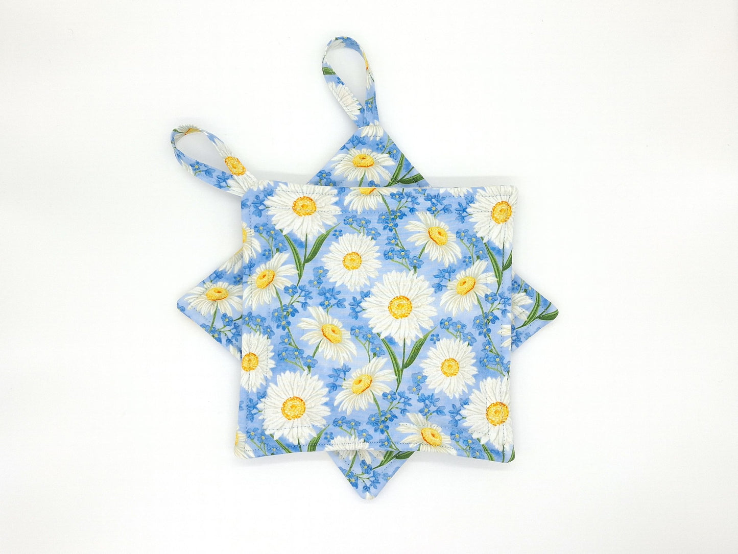 Daisy Potholders Set of 2, Farmhouse Floral Kitchen, Heat Resistant, Handmade Cotton Trivets