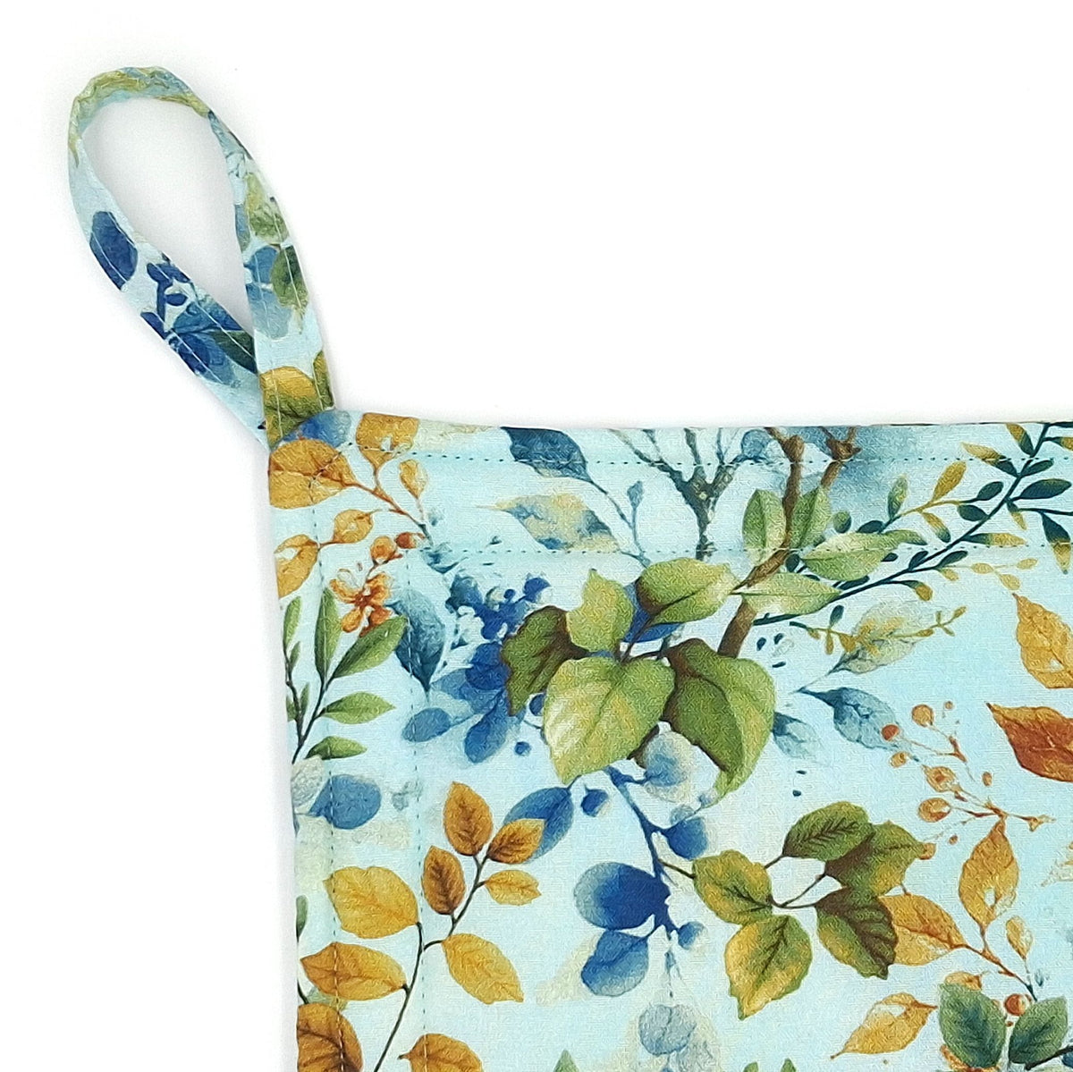 Handmade Botanical Potholders Set of 2, Cotton Insulated Hot Pads, Watercolor Leaves Kitchen Gift