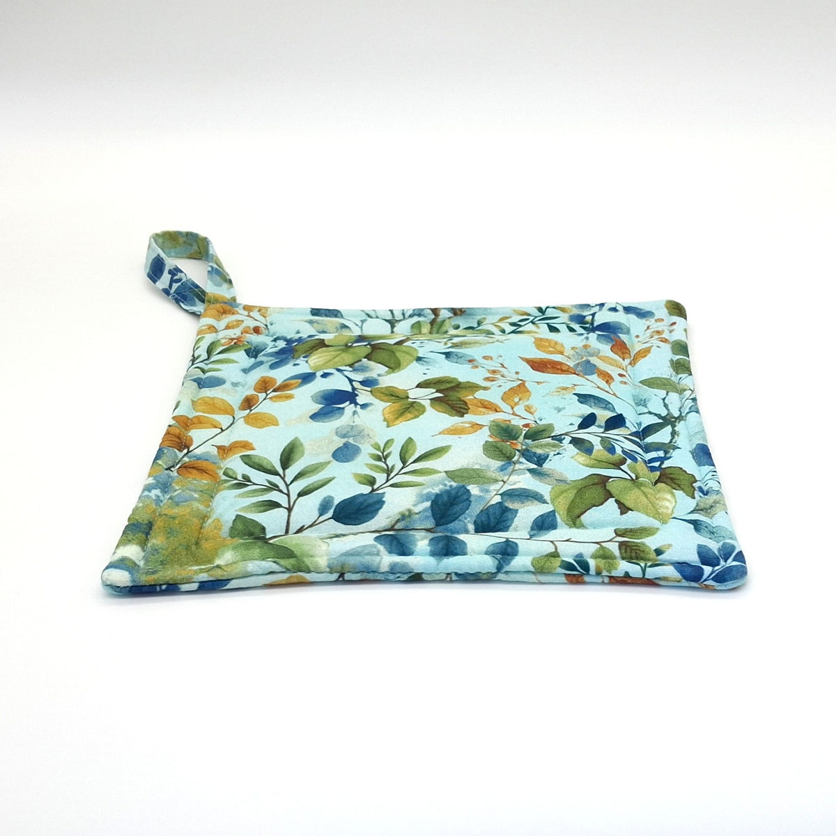 Handmade Botanical Potholders Set of 2, Cotton Insulated Hot Pads, Watercolor Leaves Kitchen Gift