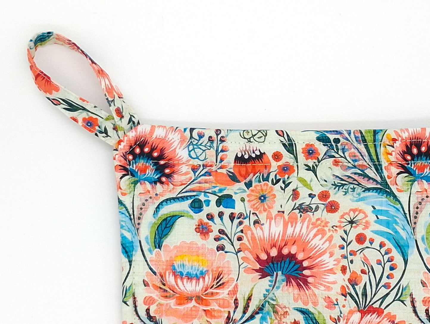 Floral Potholders Set of 2, Bold Boho Botanical Kitchen, Heat Protection, Handmade Cotton Trivets