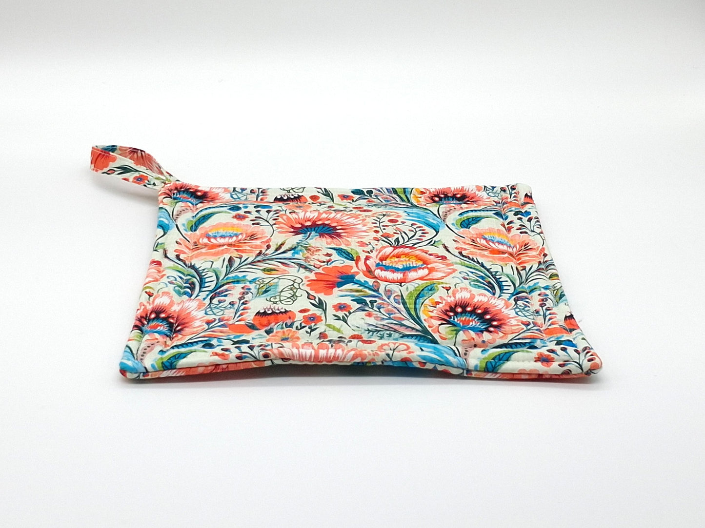 Floral Potholders Set of 2, Bold Boho Botanical Kitchen, Heat Protection, Handmade Cotton Trivets