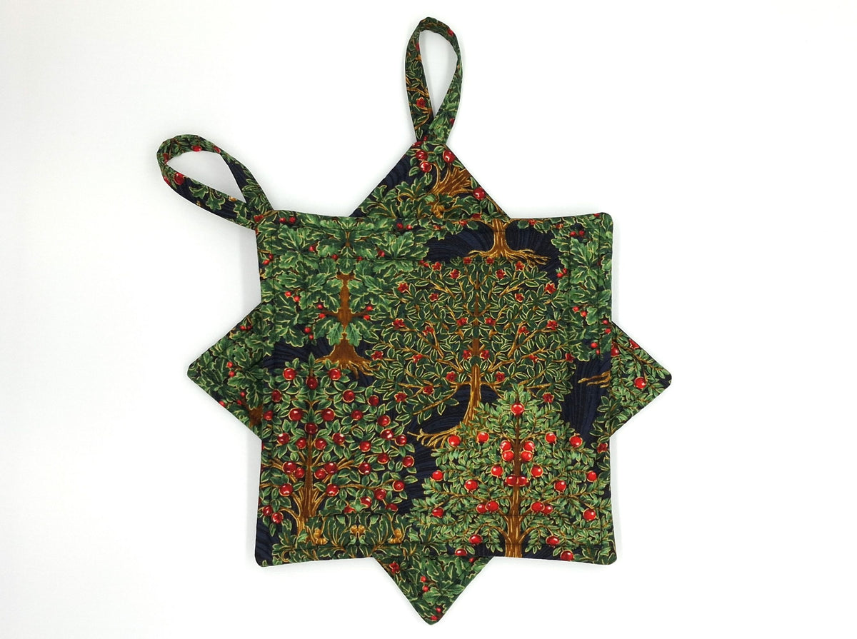 Handmade Orchard Potholders Set of 2, Dark Botanical Hot Pads, Christmas Kitchen Gift