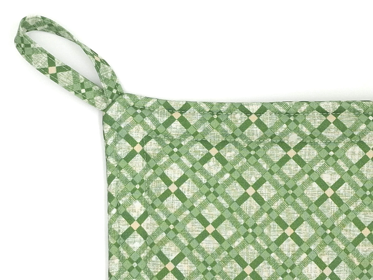 Handmade Green Plaid Potholders, Set of 2 Cotton Insulated Hot Pads, Christmas Kitchen Gift
