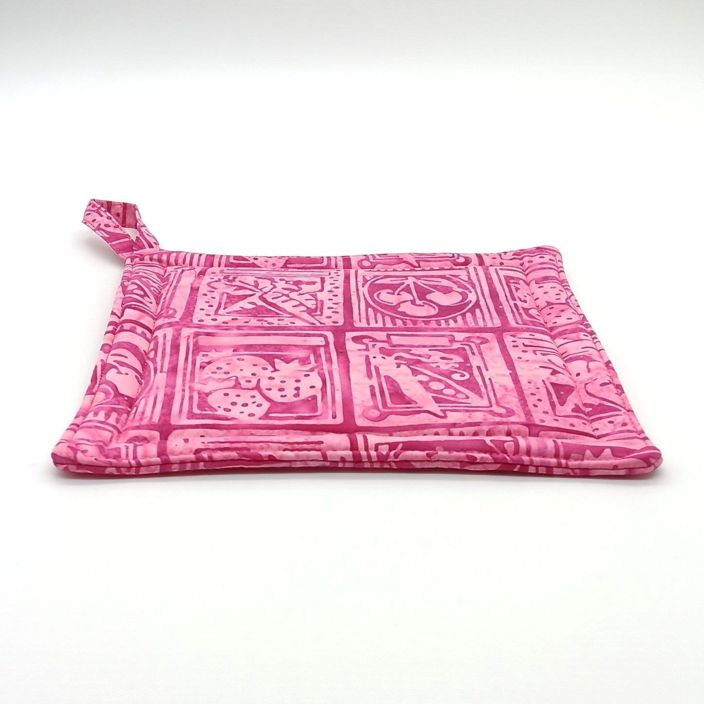 Handmade Pink Batik Potholders, Set of 2, Cotton Insulated Hot Pads, Colorful Kitchen Gift for Cooks