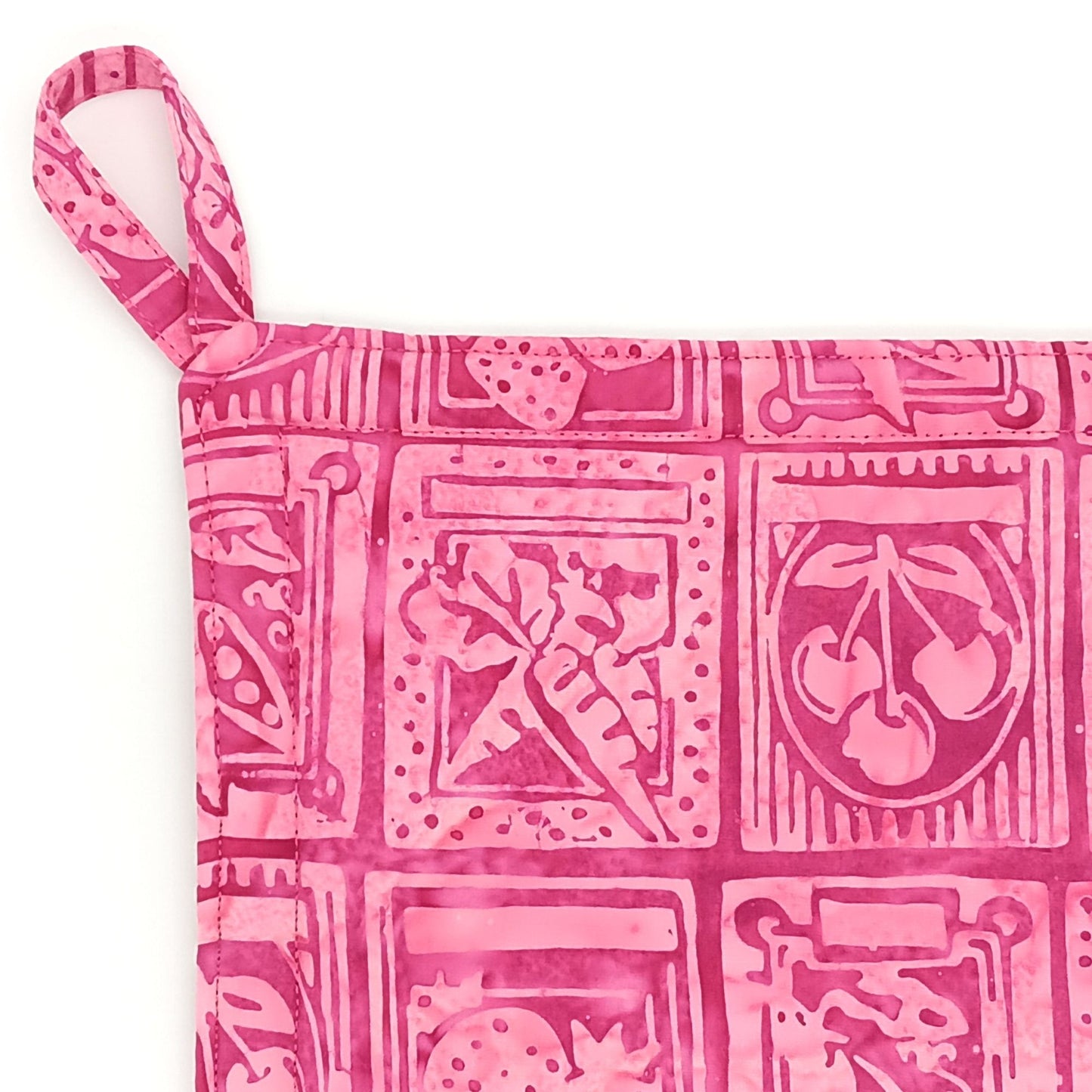 Handmade Pink Batik Potholders, Set of 2, Cotton Insulated Hot Pads, Colorful Kitchen Gift for Cooks