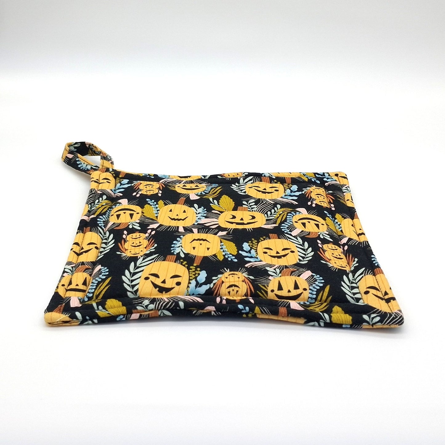 Handmade Jack-o-Lantern Potholders, Set of 2 Cotton Hot Pads, Halloween Kitchen Gift for Cooks