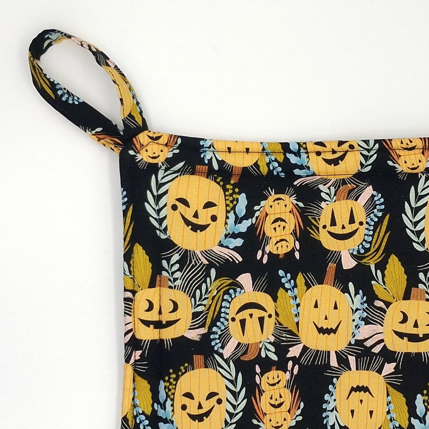 Handmade Jack-o-Lantern Potholders, Set of 2 Cotton Hot Pads, Halloween Kitchen Gift for Cooks