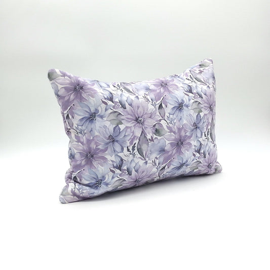 Lavender Buckwheat Pillow, Watercolor Floral Travel & Lumbar Support Pillow with French Lavender, Purple Clematis Fabric, Made to Order