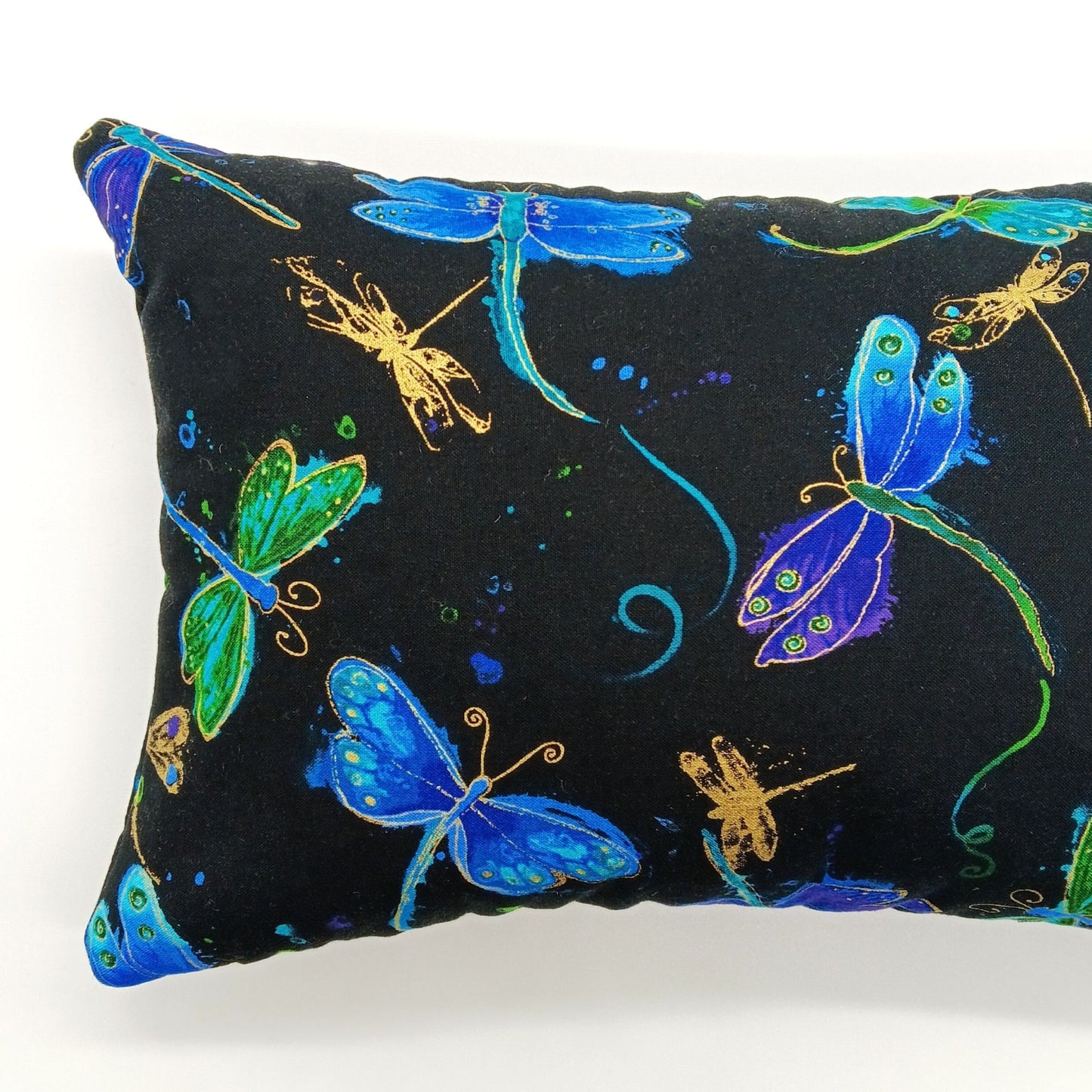 Lavender Buckwheat Pillow, Dragonfly Travel & Lumbar Support Pillow with French Lavender, Nature-Inspired Fabric in Purple, Gold & Black, Made to Order