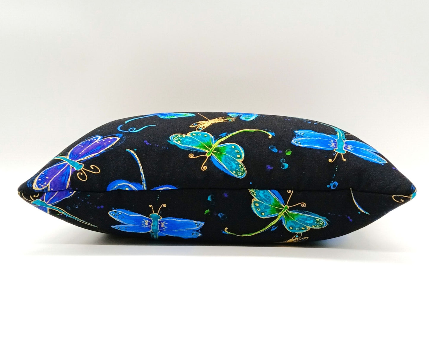 Lavender Buckwheat Pillow, Dragonfly Travel & Lumbar Support Pillow with French Lavender, Nature-Inspired Fabric in Purple, Gold & Black, Made to Order