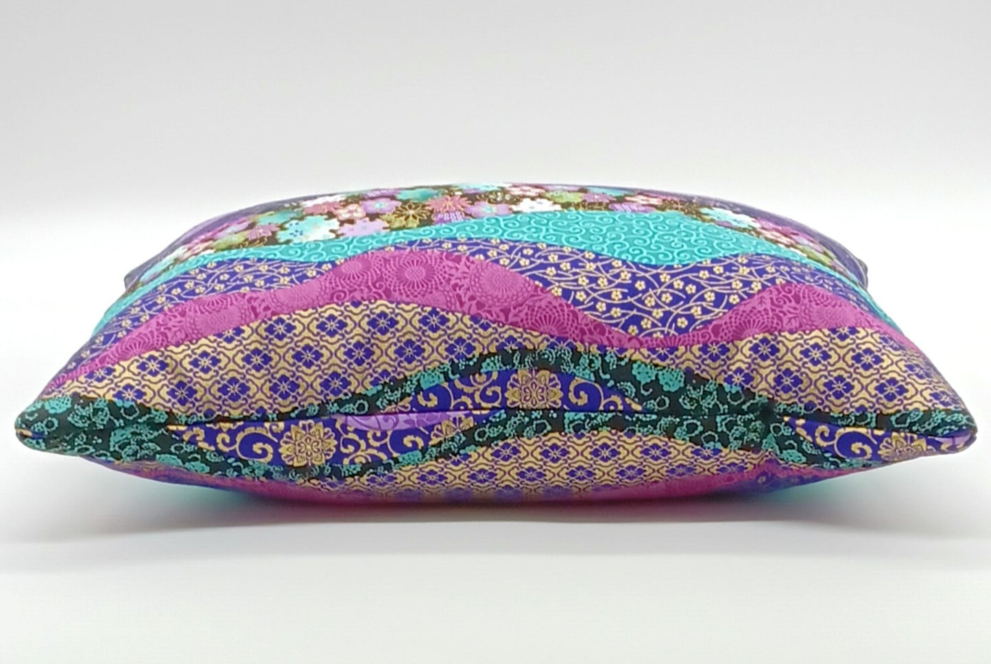 Lavender Buckwheat Pillow, Asian-Inspired Floral Travel & Lumbar Support Pillow with French Lavender, Jewel Tone & Gold Accent Fabric, Made to Order