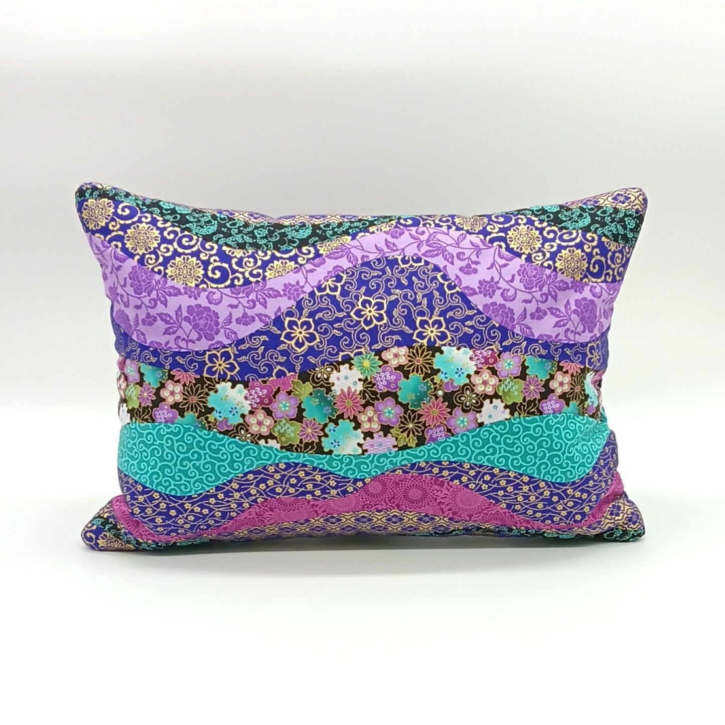 Lavender Buckwheat Pillow, Asian-Inspired Floral Travel & Lumbar Support Pillow with French Lavender, Jewel Tone & Gold Accent Fabric, Made to Order