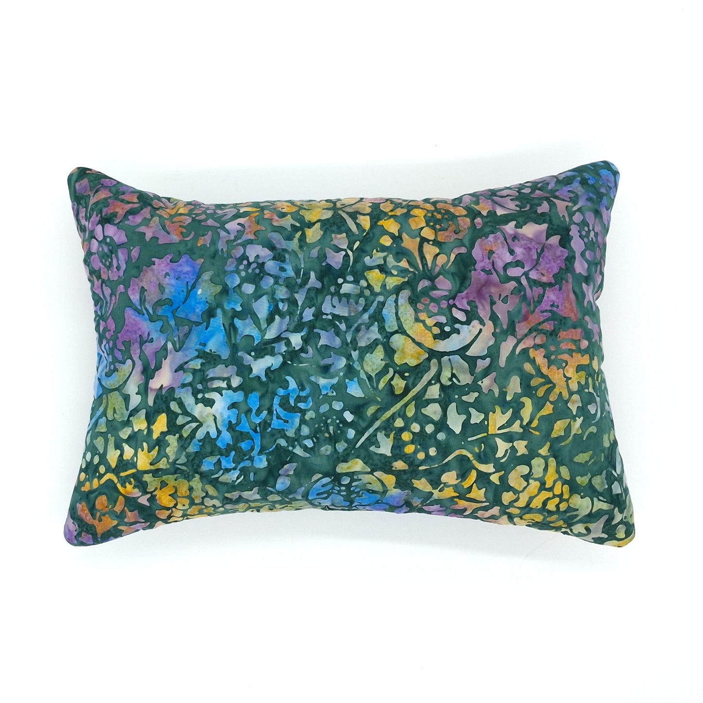 Lavender Buckwheat Pillow, Batik Floral Travel & Lumbar Support Pillow, Forest Green & Jewel Tone Watercolor Fabric