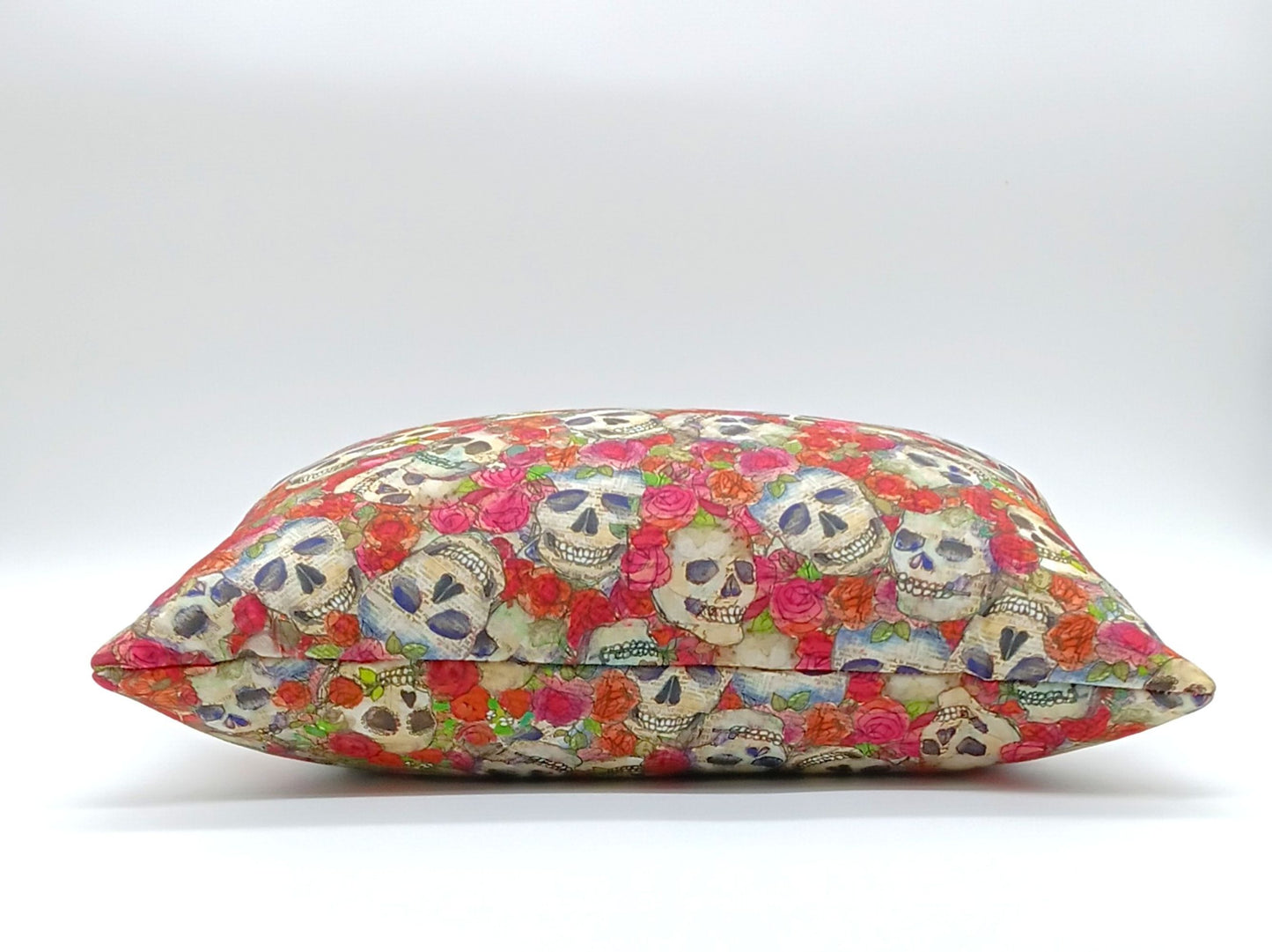 Lavender Buckwheat Pillow, Skull & Roses Travel & Lumbar Support Pillow with French Lavender, Red, Orange & Pink Floral Gothic Fabric, Made to Order