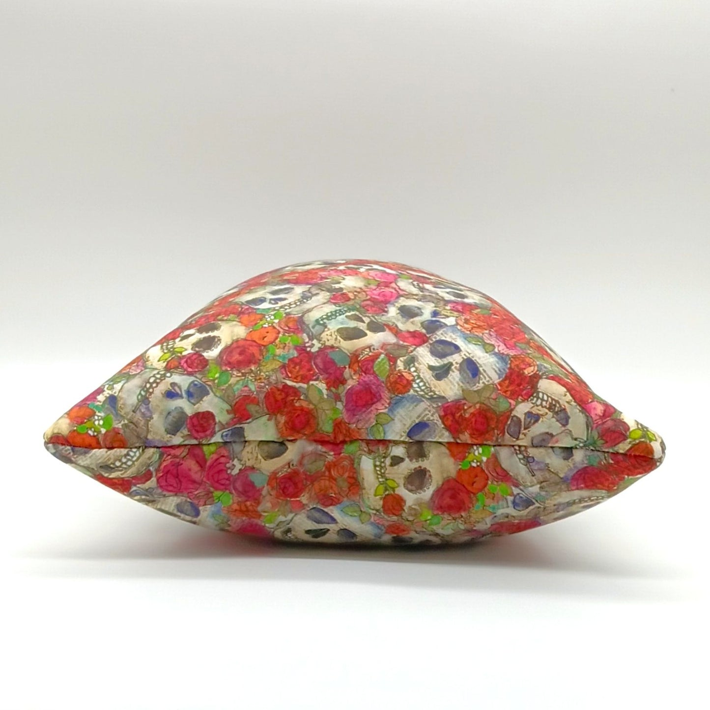 Lavender Buckwheat Pillow, Skull & Roses Travel & Lumbar Support Pillow with French Lavender, Red, Orange & Pink Floral Gothic Fabric, Made to Order