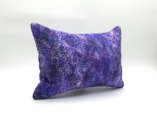 Lavender Buckwheat Pillow, Boho Geometric Travel & Lumbar Support Pillow with French Lavender, Purple, Aqua & Green Medallion Fabric, Made to Order