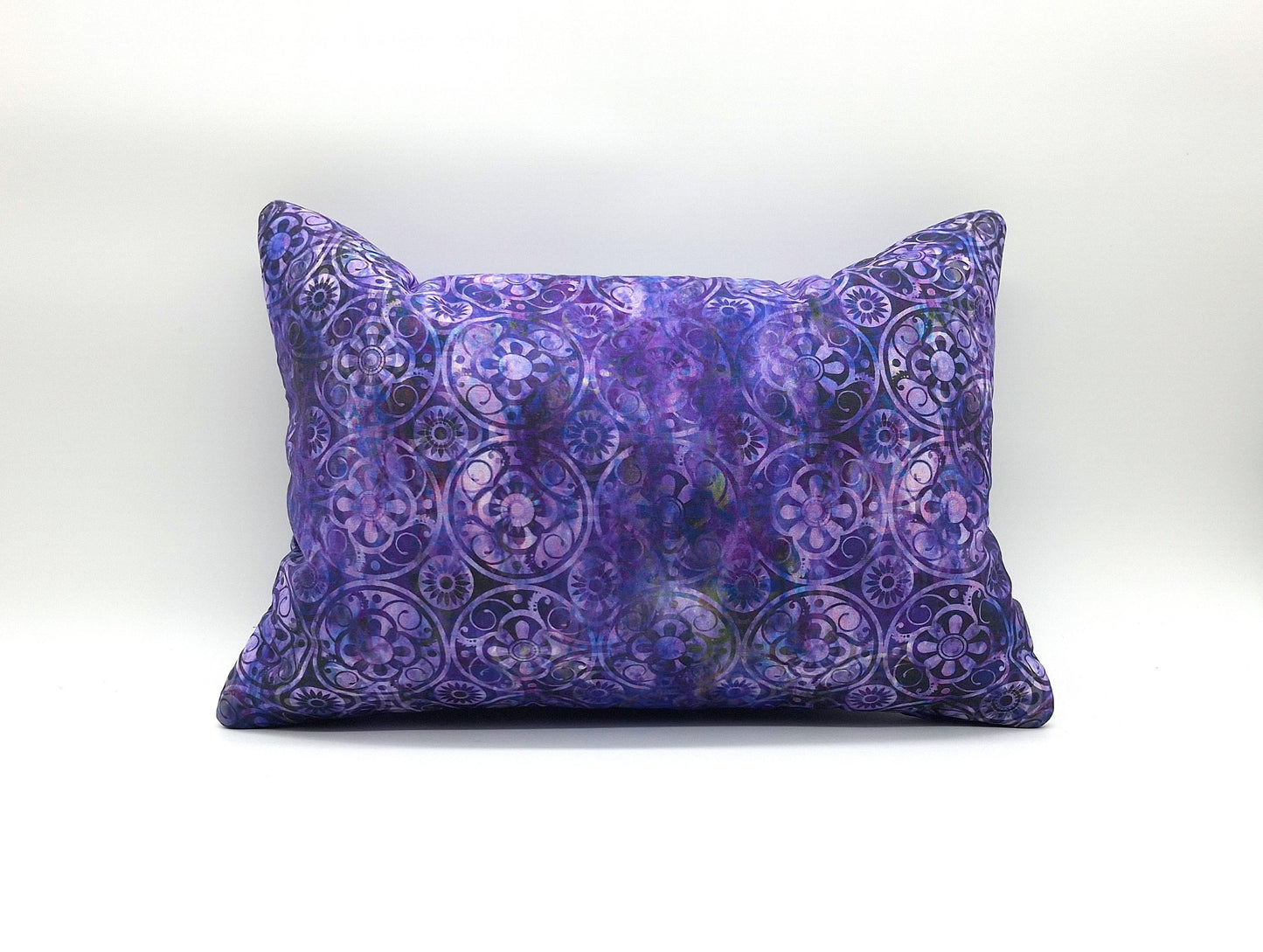 Lavender Buckwheat Pillow, Boho Geometric Travel & Lumbar Support Pillow with French Lavender, Purple, Aqua & Green Medallion Fabric, Made to Order