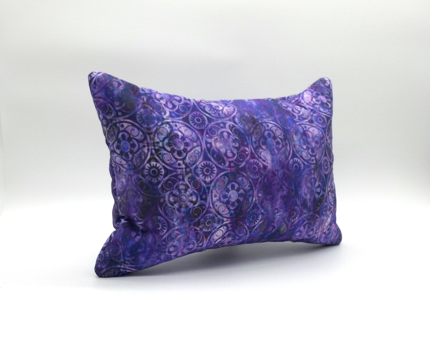 Lavender Buckwheat Pillow, Boho Geometric Travel & Lumbar Support Pillow with French Lavender, Purple, Aqua & Green Medallion Fabric, Made to Order