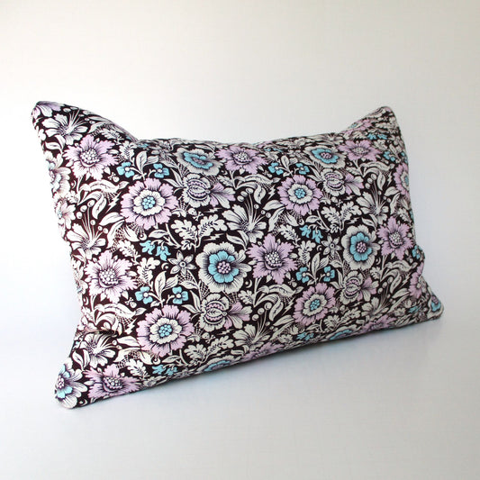 Lavender Buckwheat Pillow, Exotic Floral Travel & Lumbar Support Pillow with French Lavender, Plum Celestial Gothic Fabric, Made to Order