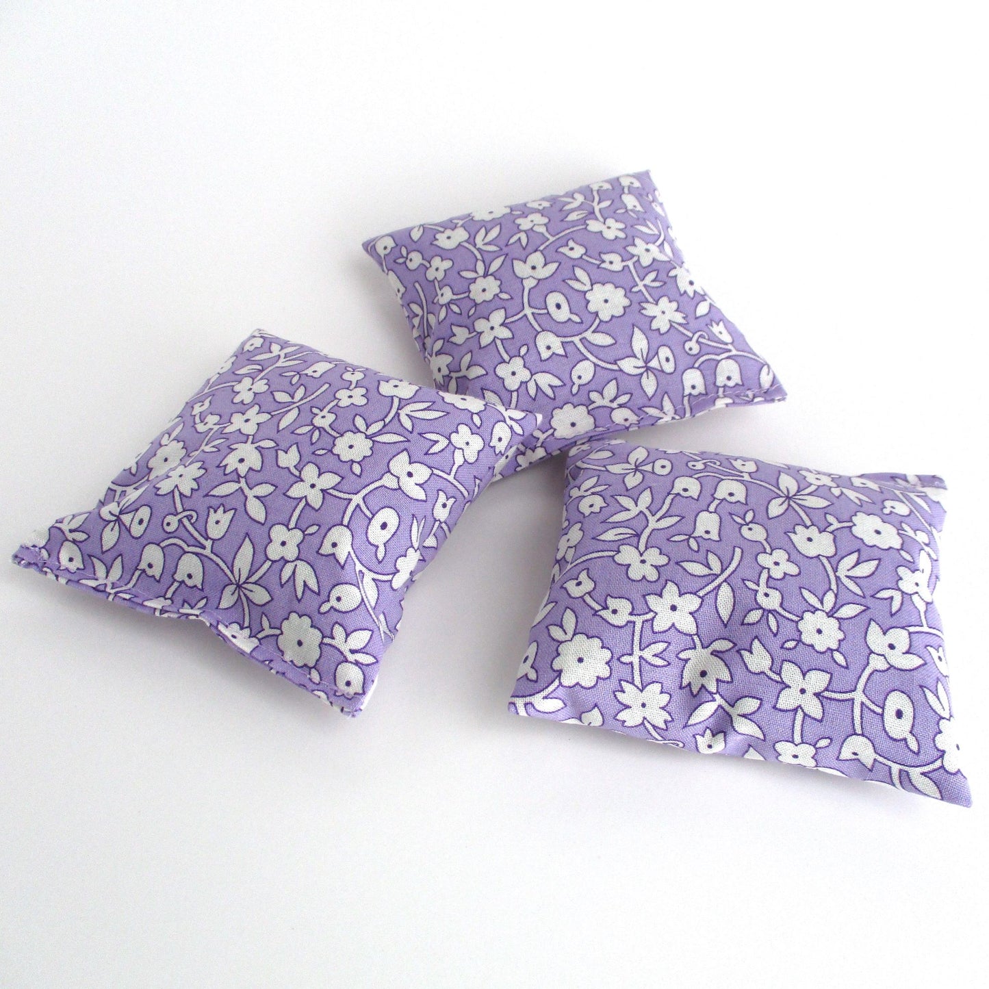 Purple Lavender Sachets Set of 3, White Ditsy Floral, French Lavender Gift, Handmade