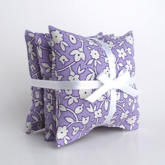 Purple Lavender Sachets Set of 3, White Ditsy Floral, French Lavender Gift, Handmade