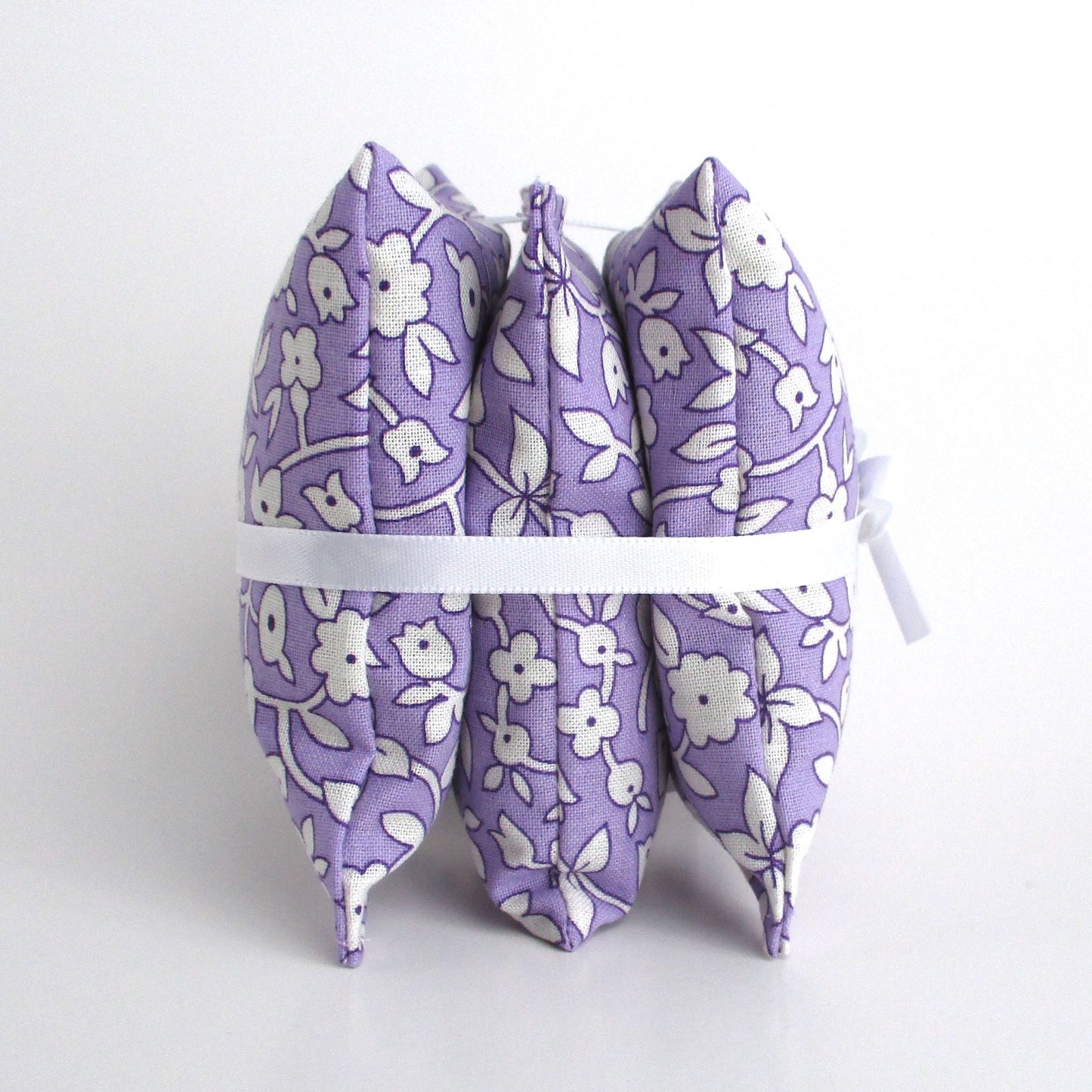 Purple Lavender Sachets Set of 3, White Ditsy Floral, French Lavender Gift, Handmade