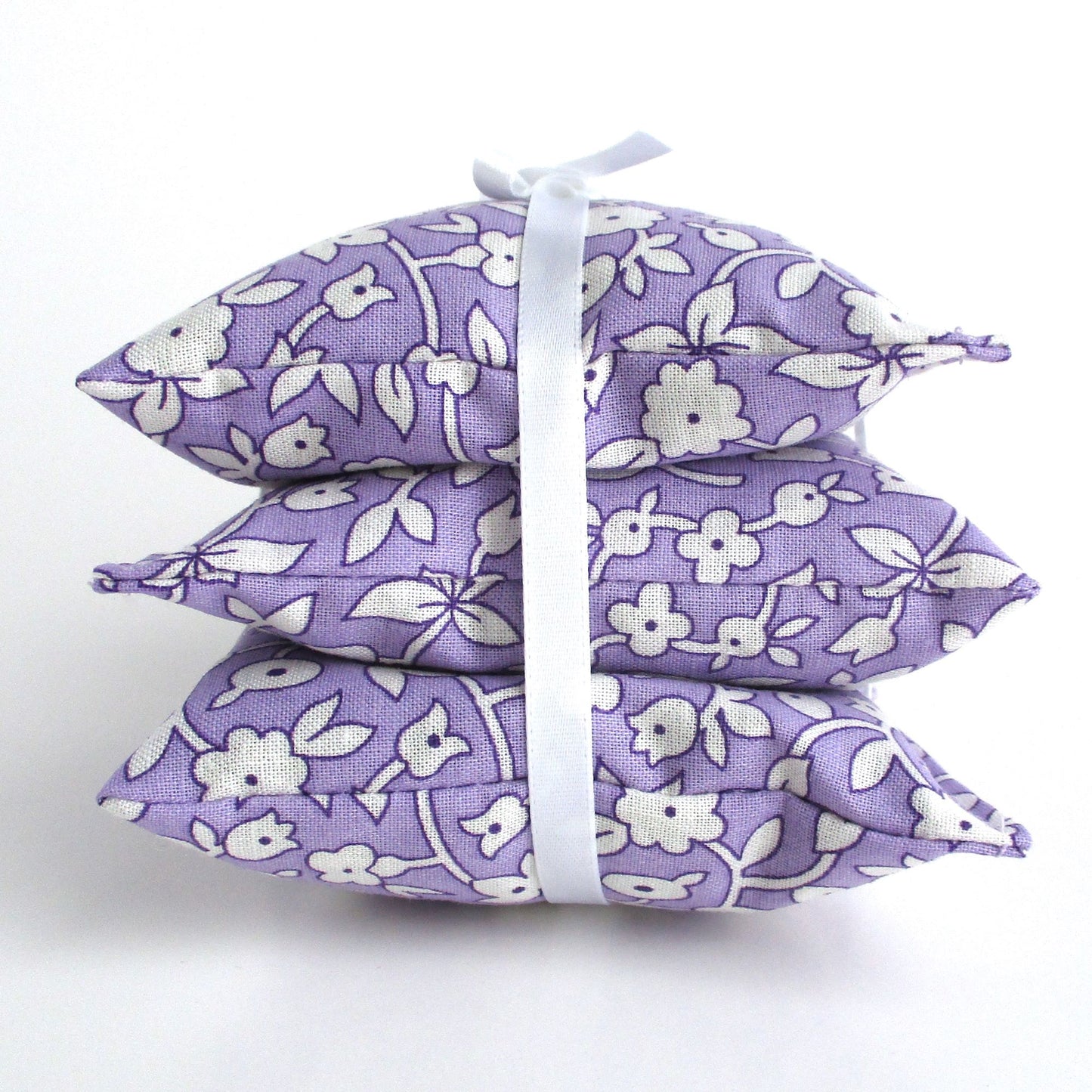 Purple Lavender Sachets Set of 3, White Ditsy Floral, French Lavender Gift, Handmade