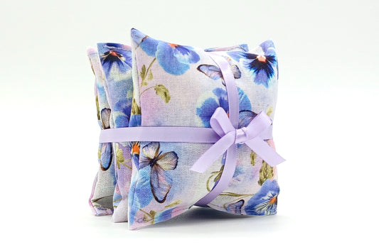 Pansy & Butterfly Lavender Sachets Set of 3, Watercolor Floral, French Lavender Gift, Handmade