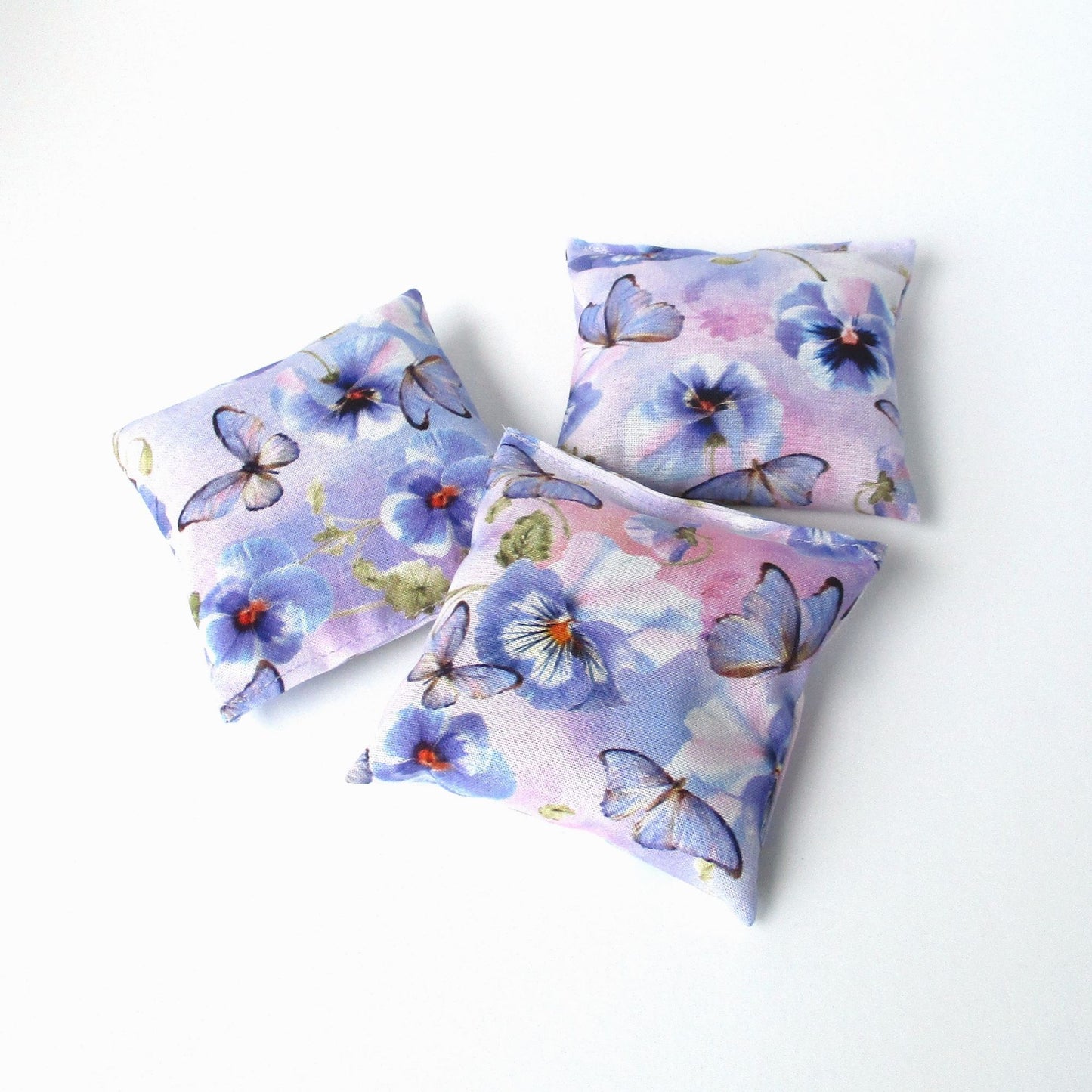 Pansy & Butterfly Lavender Sachets Set of 3, Watercolor Floral, French Lavender Gift, Handmade