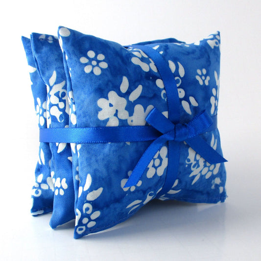 Batik Lavender Sachets Set of 3, Blue & White Floral, French Lavender Gift, Handmade