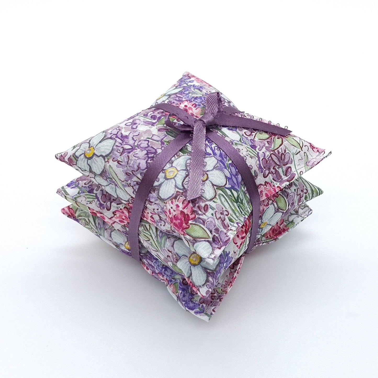 Lavender Garden Sachets Set of 3, Cosmos Clover Botanical Print, French Lavender Gift, Handmade