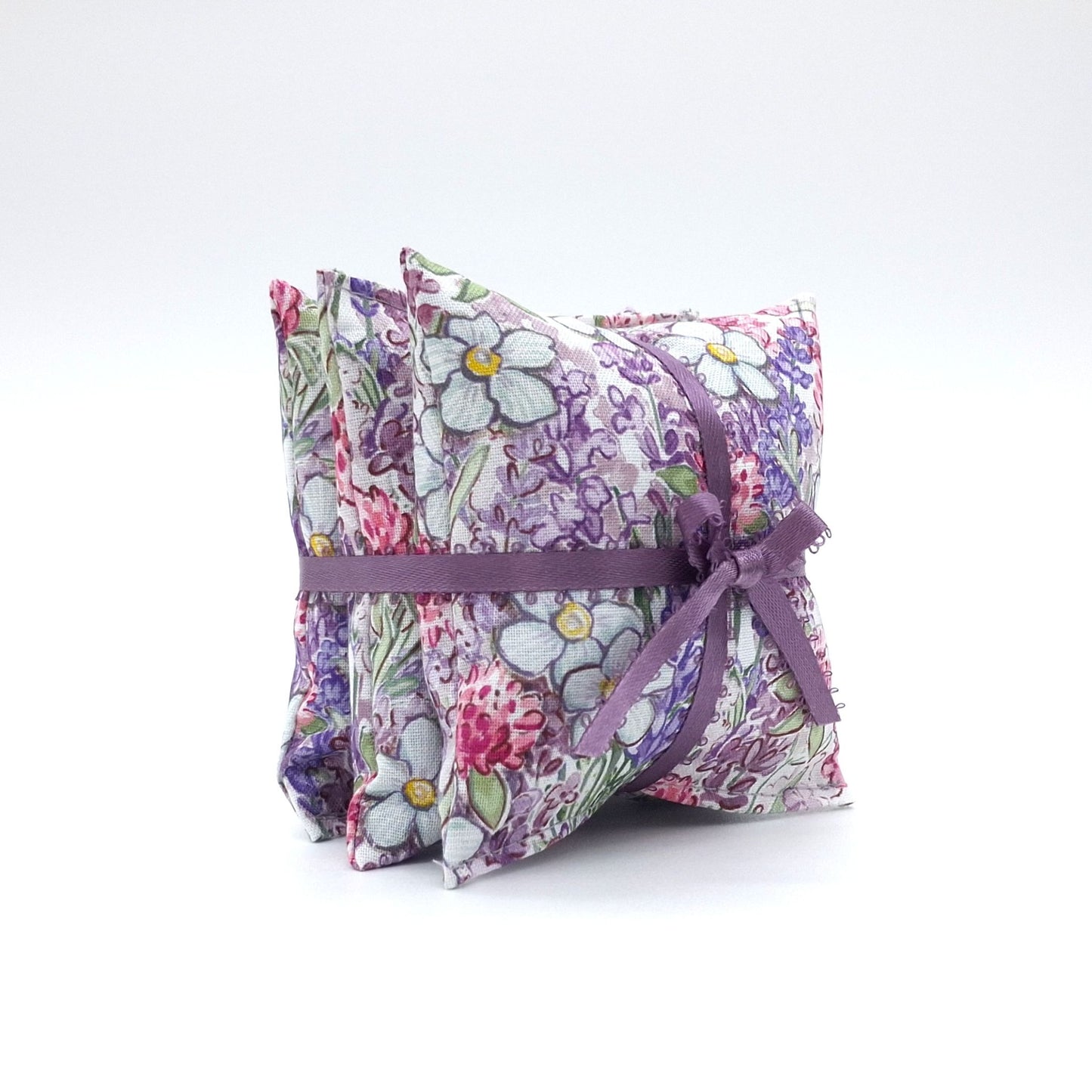 Lavender Garden Sachets Set of 3, Cosmos Clover Botanical Print, French Lavender Gift, Handmade