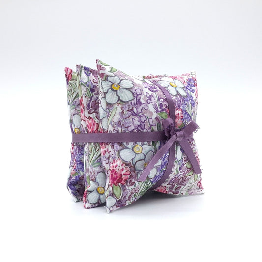 Lavender Garden Sachets Set of 3, Cosmos Clover Botanical Print, French Lavender Gift, Handmade