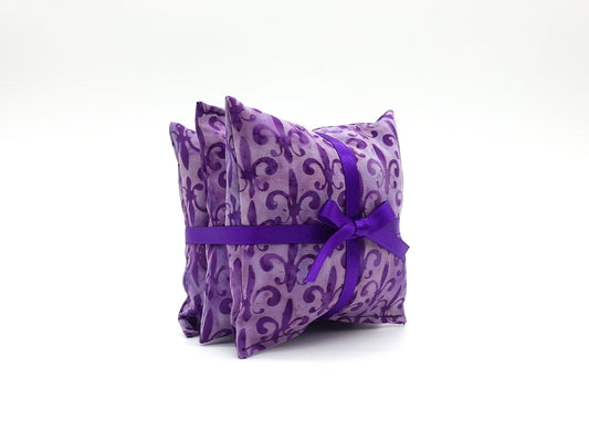 Fleur de Lis Lavender Sachets Set of 3, Purple Batik, French Lavender Gift, Handmade