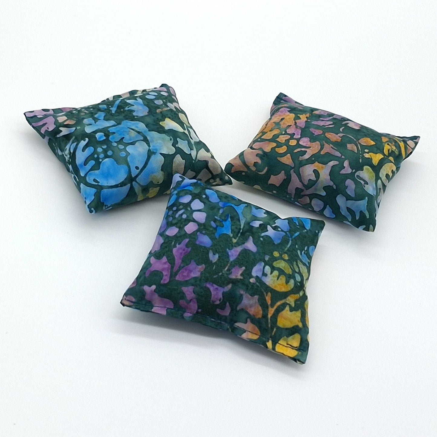Green Batik Lavender Sachets Set of 3, Stained Glass Abstract Print, Handmade